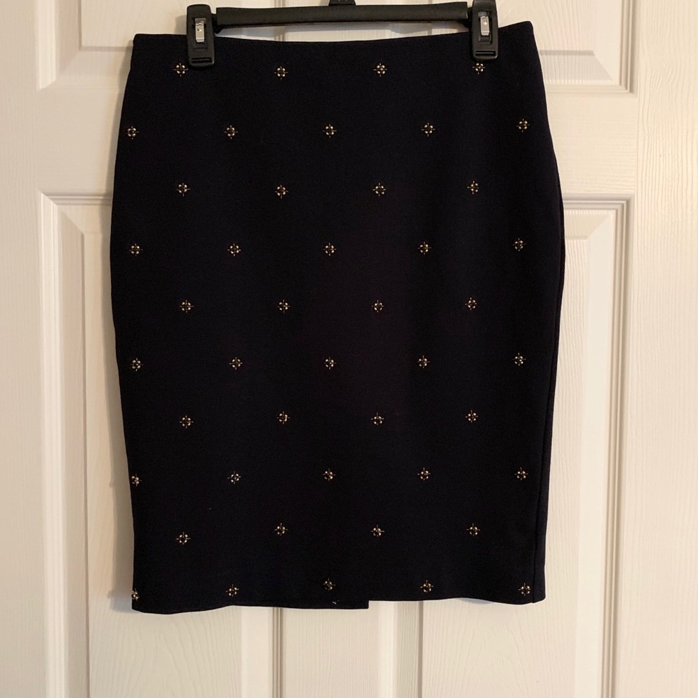 Ann Taylor Dark Navy Pencil Skirt w/ Beaded Detail
